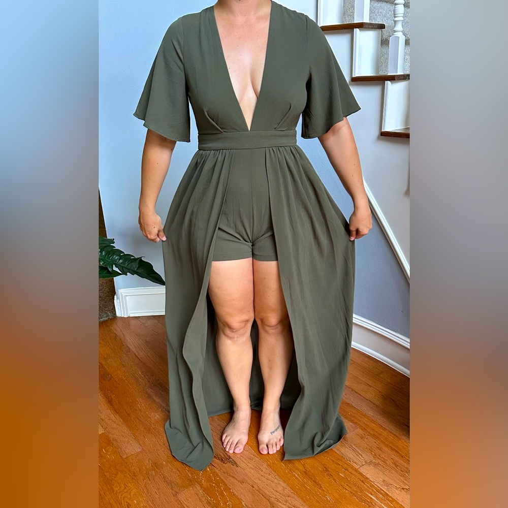 Tobi olive green high low dress